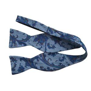 Geoffrey Beene Bow Tie Blue Navy Teal Gold Paisley Cotton Blend Men's